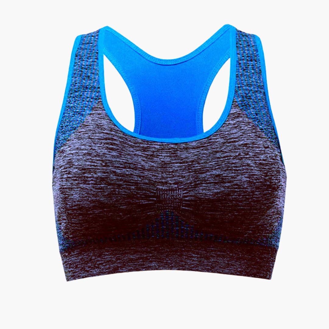 Women's sports bra with adjustable straps and elastic band under the bust