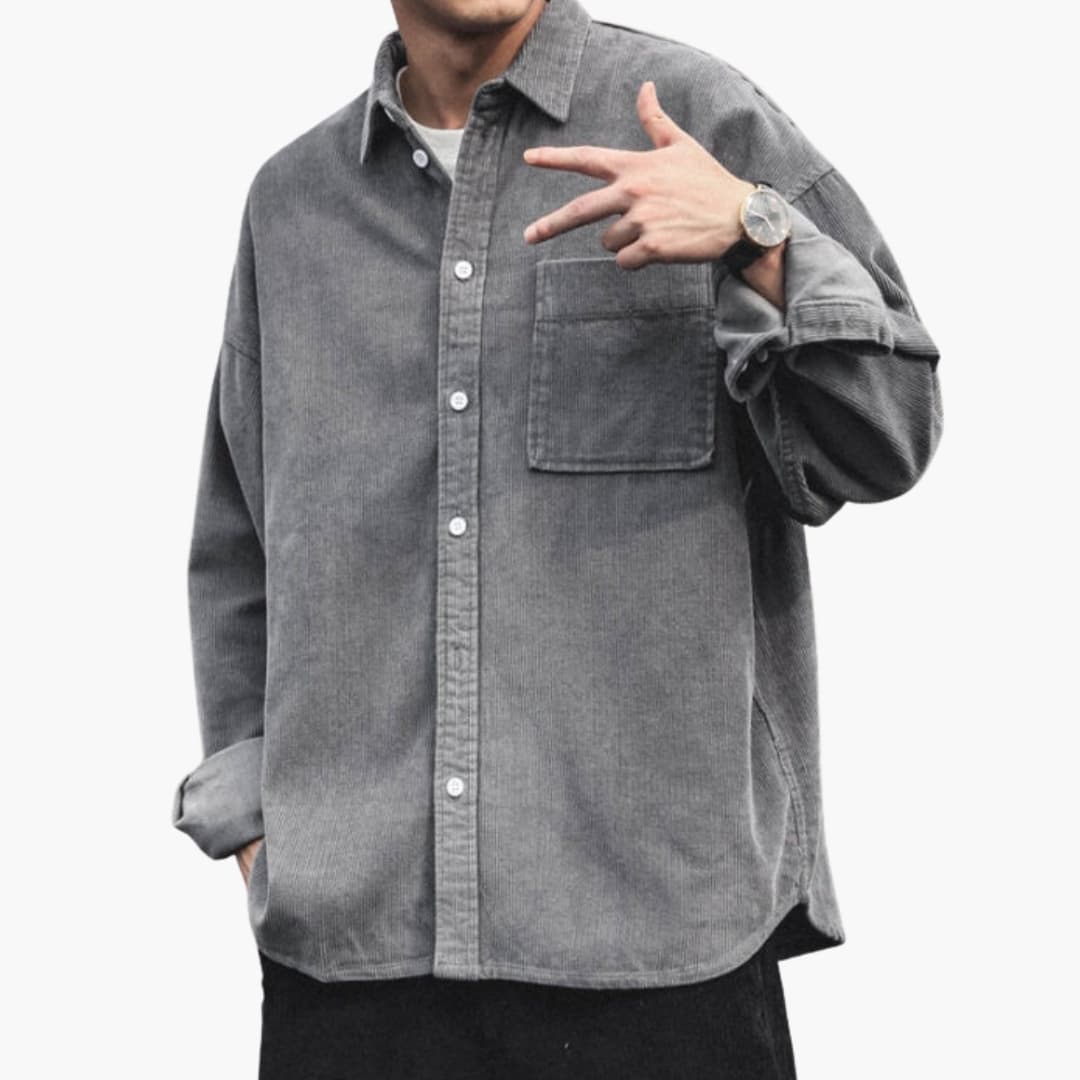 Surchemise Côtelée Homme avec Boutons Frontaux et Poche Poitrine