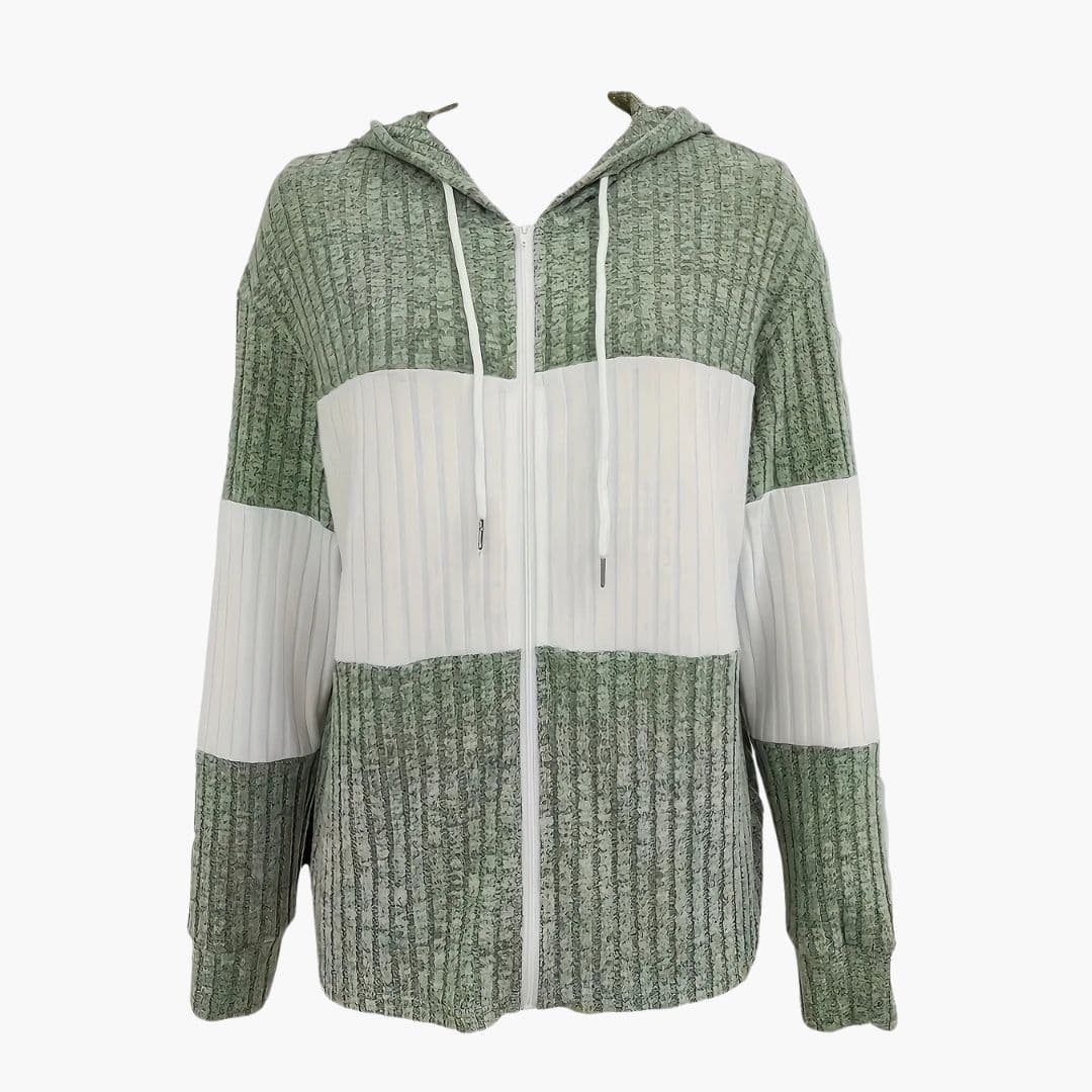 Sweat à capuche femme zippé avec surface côtelée