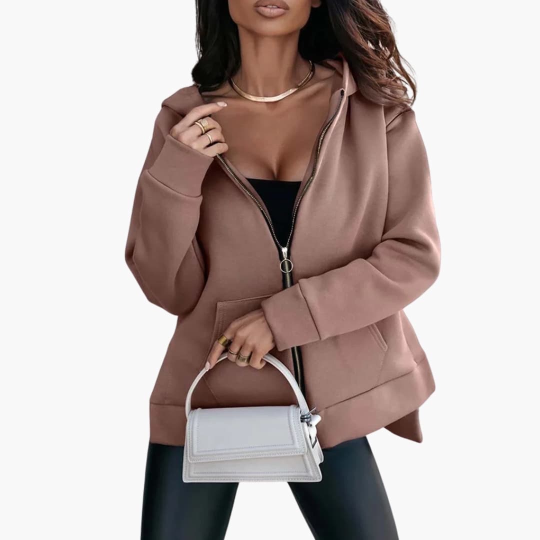 Sweat à capuche zippé oversize pour femme avec poches et coupe décontractée