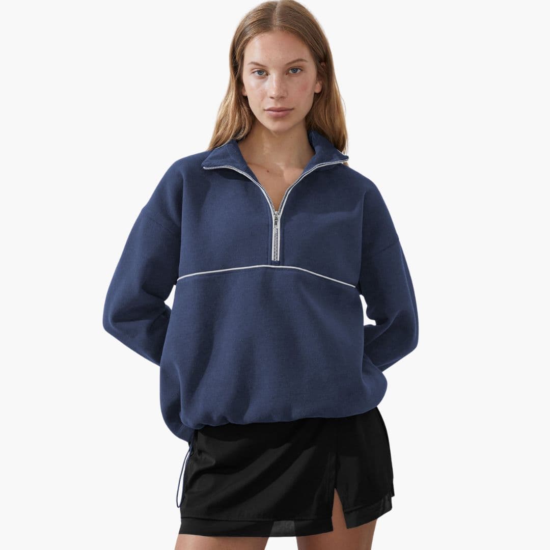 Sweat desportivo feminino com gola alta e fecho de correr