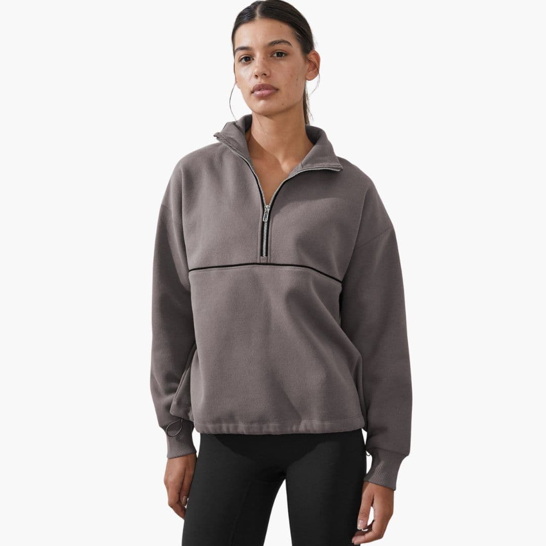 Sweat desportivo feminino com gola alta e fecho de correr