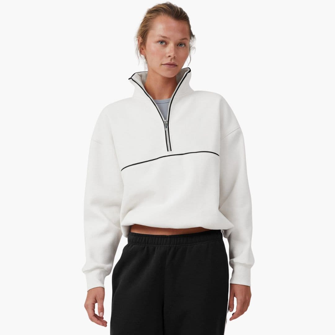 Sweat desportivo feminino com gola alta e fecho de correr