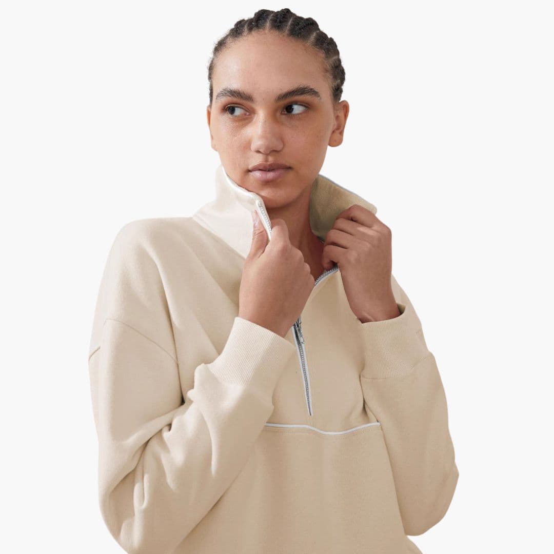 Sweat desportivo feminino com gola alta e fecho de correr