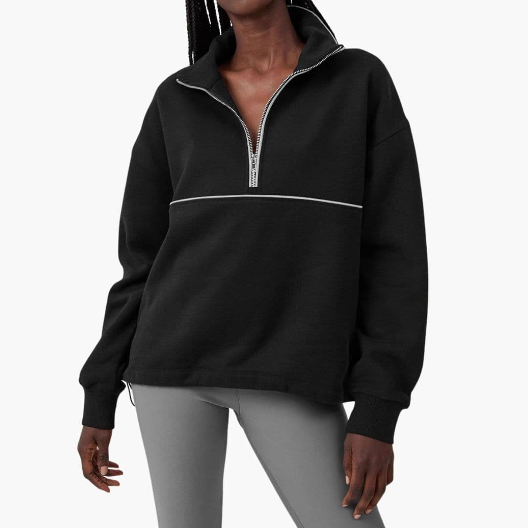 Sweat desportivo feminino com gola alta e fecho de correr