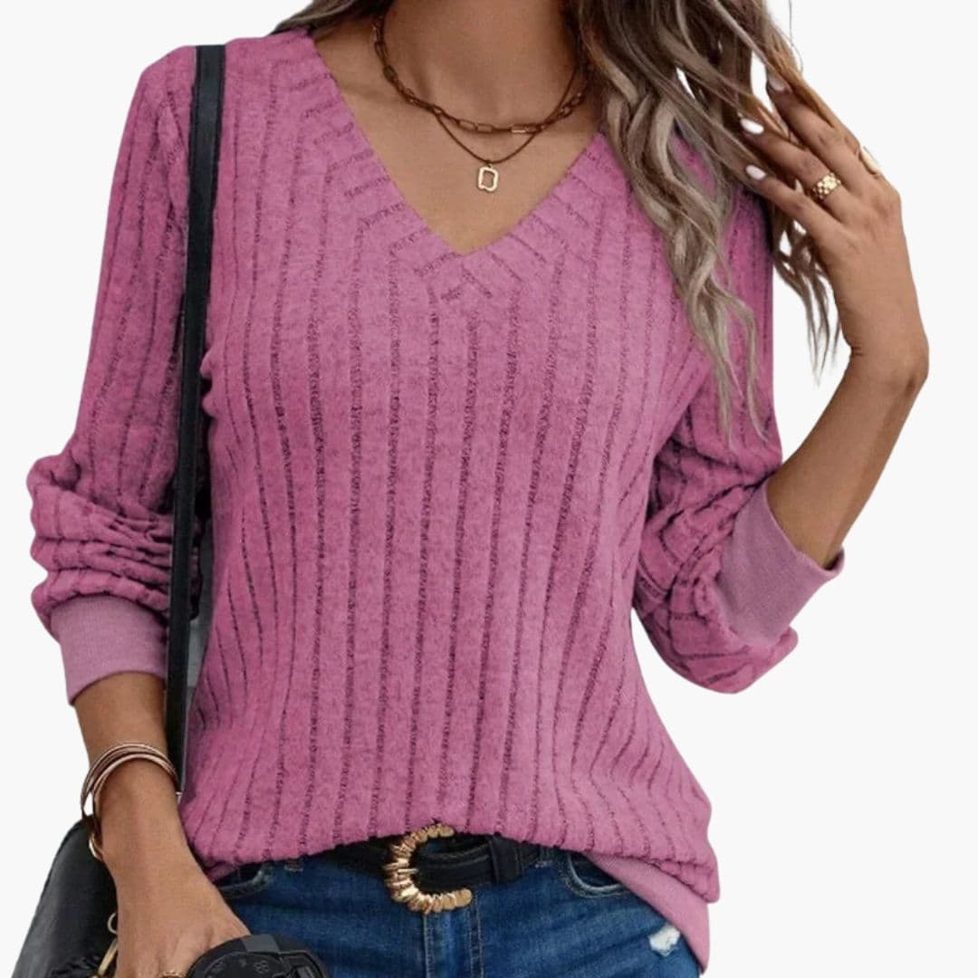 Sweat femme col V à manches longues