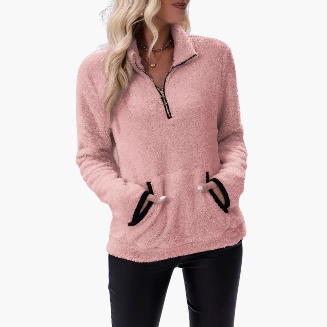 Sweat polaire femme à col montant zippé