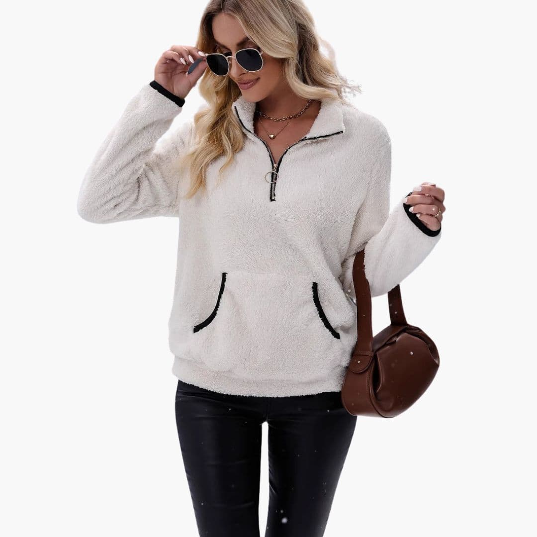 Sweat polaire femme à col montant zippé