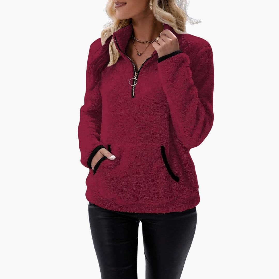 Sweat polaire femme à col montant zippé
