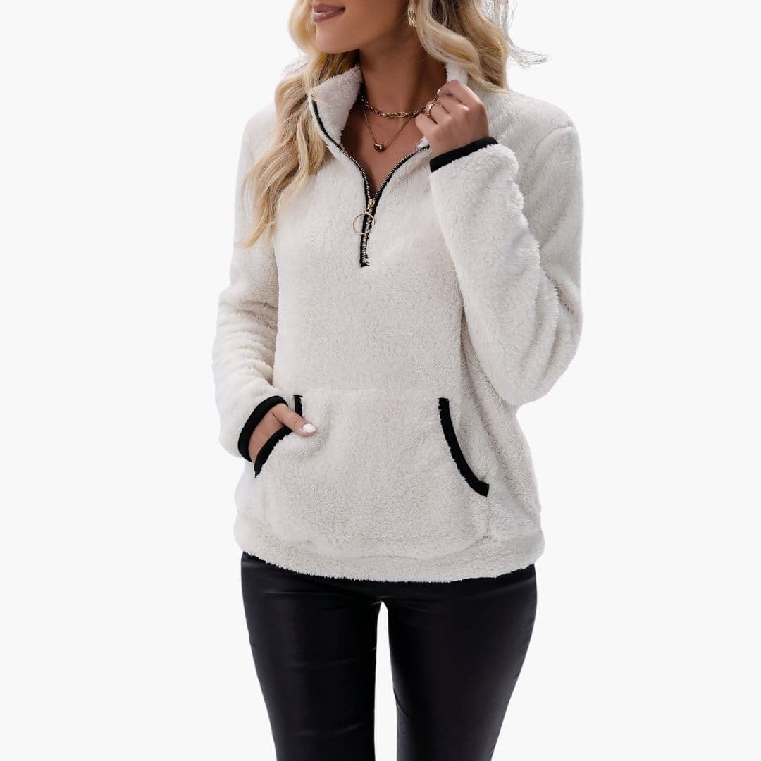 Sweat polaire femme à col montant zippé