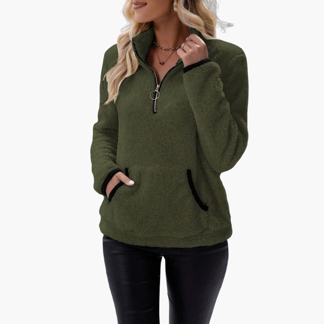 Sweat polaire femme à col montant zippé