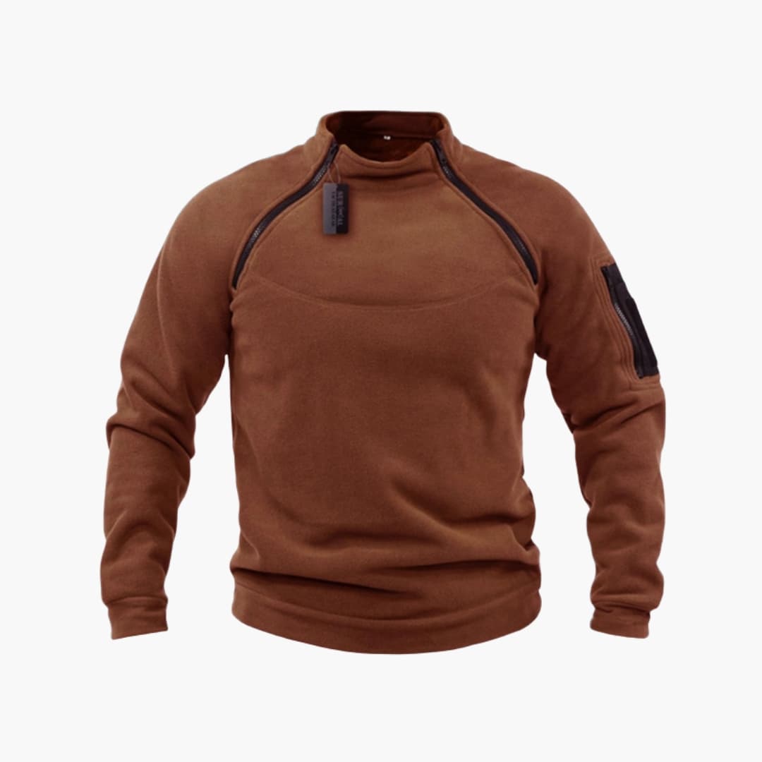 Taktisk fleece-sweatshirt til mænd med høj krave og lynlåslomme på ærmet