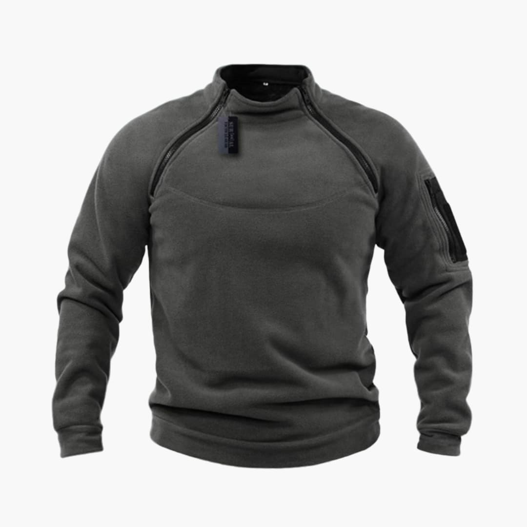 Taktisk fleece-sweatshirt til mænd med høj krave og lynlåslomme på ærmet