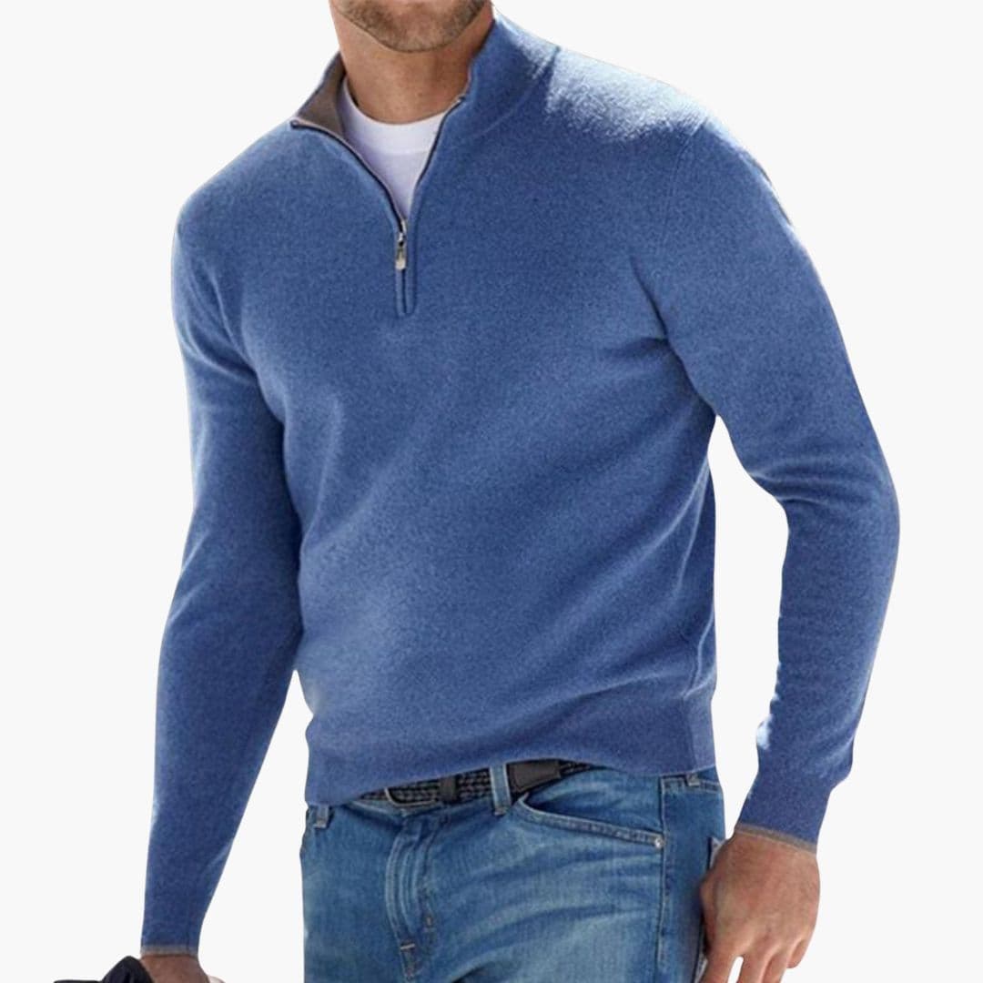 Sweat shirt homme demi zip à poignets côtelés