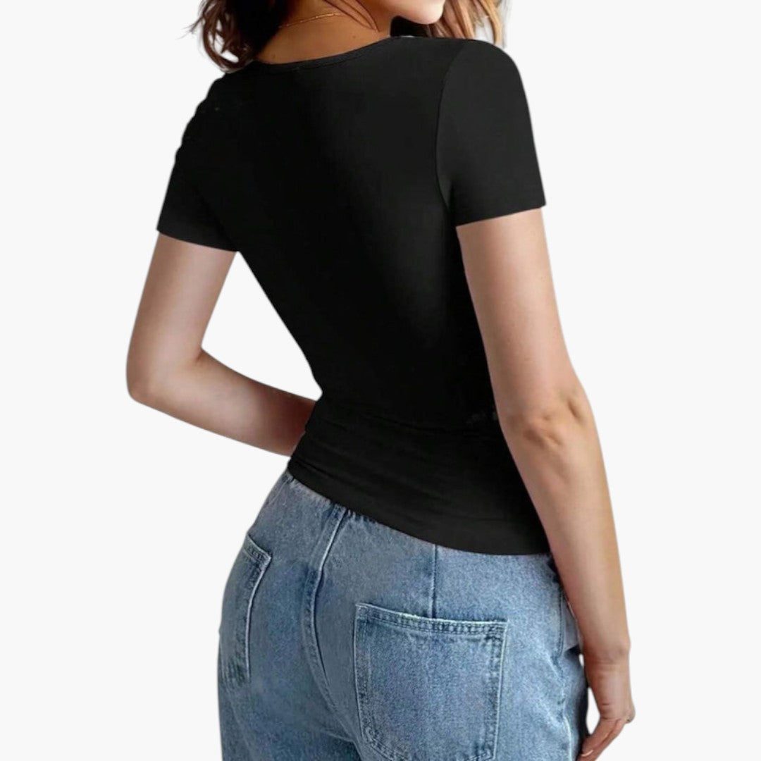 T shirt Femme avec Col Rond et Ourlet Droit