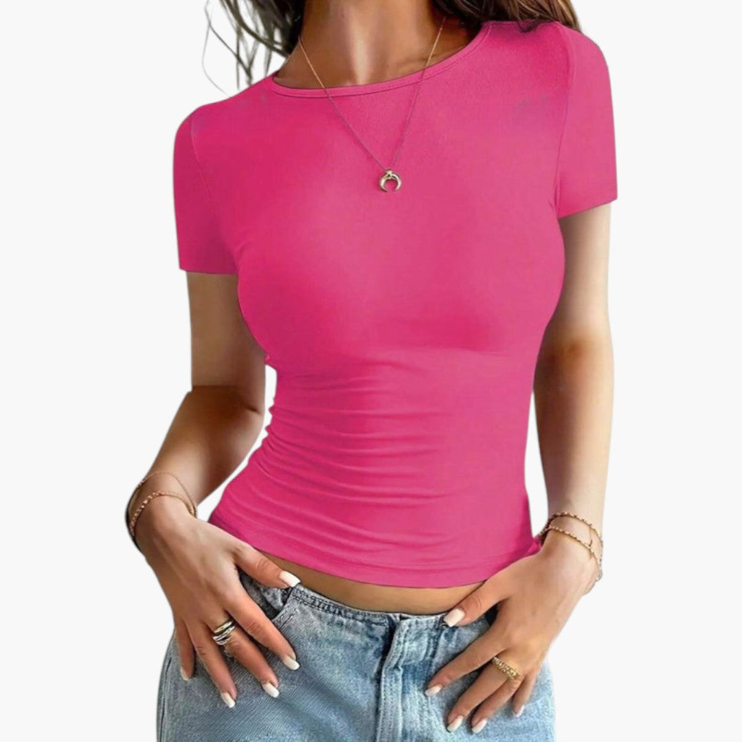 T shirt Femme avec Col Rond et Ourlet Droit