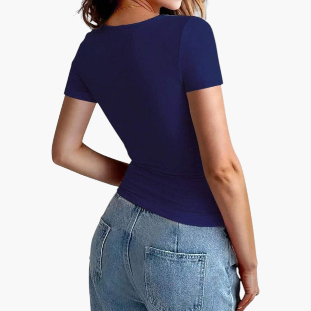 T shirt Femme avec Col Rond et Ourlet Droit