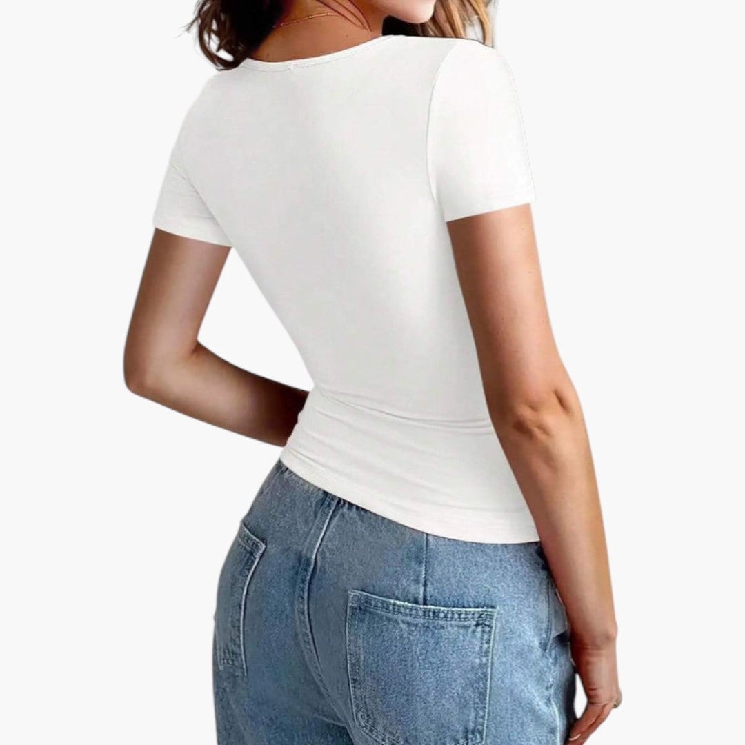 T shirt Femme avec Col Rond et Ourlet Droit