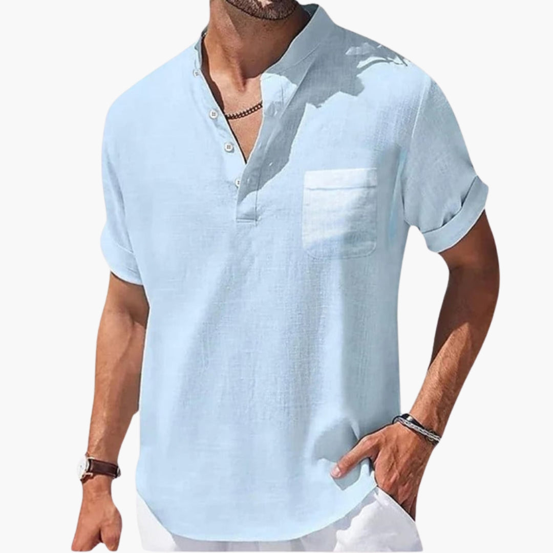 T shirt Homme avec Col Montant et Patte Boutonnée