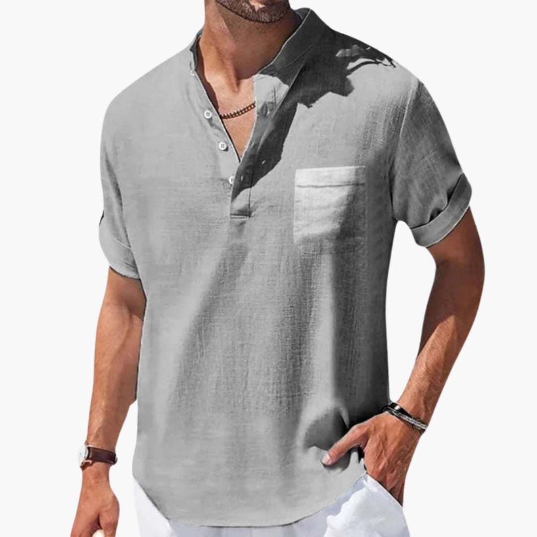 T shirt Homme avec Col Montant et Patte Boutonnée