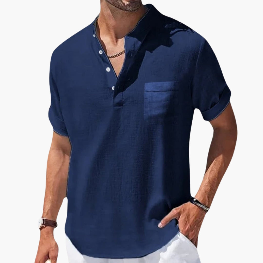 T shirt Homme avec Col Montant et Patte Boutonnée