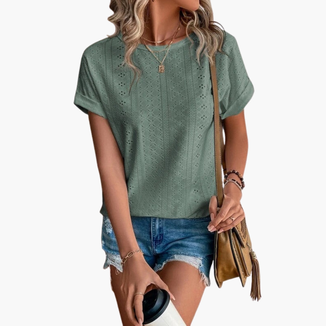 T shirt femme col rond avec surface perforée