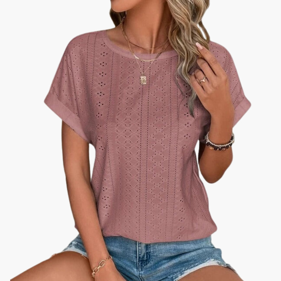 T shirt femme col rond avec surface perforée