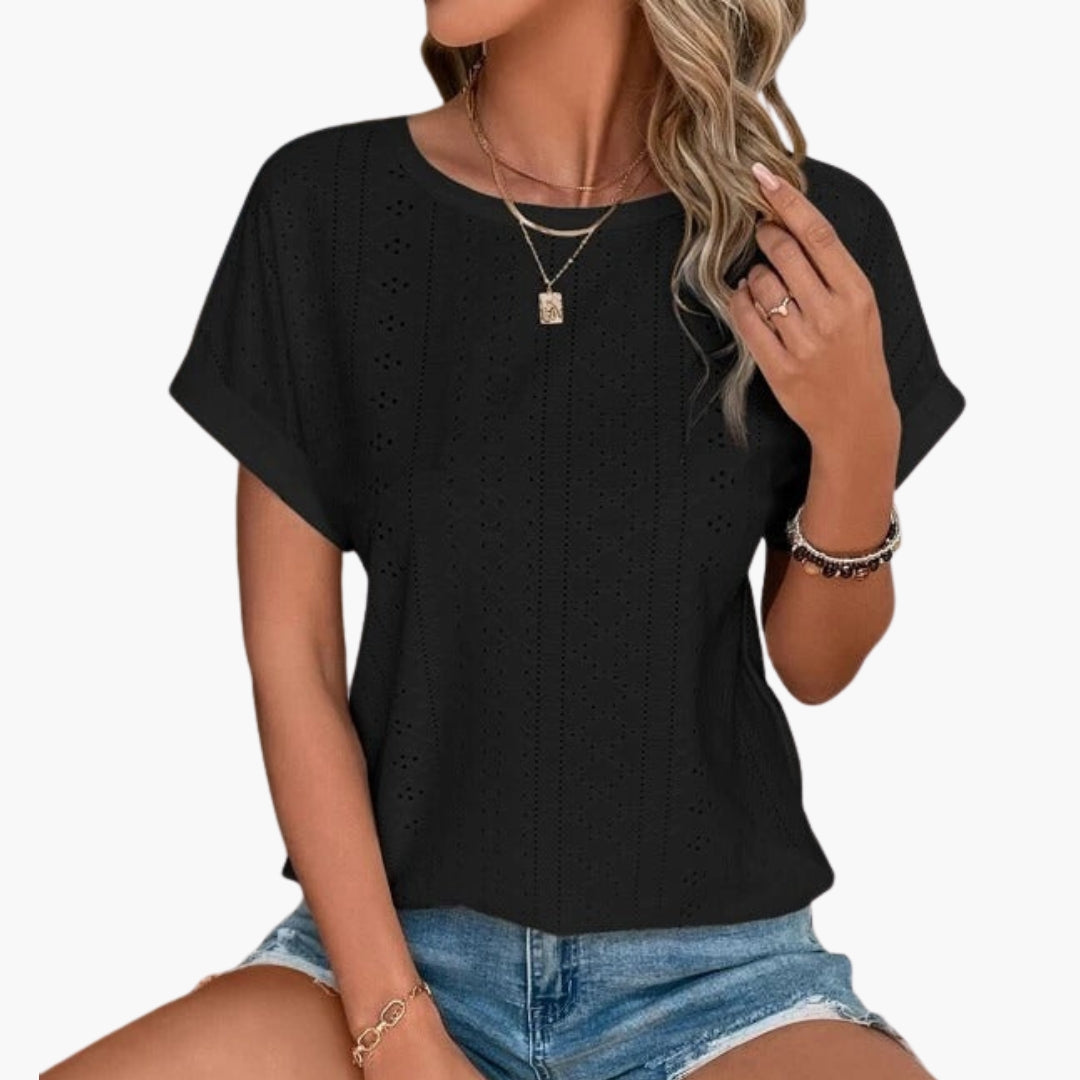 T shirt femme col rond avec surface perforée