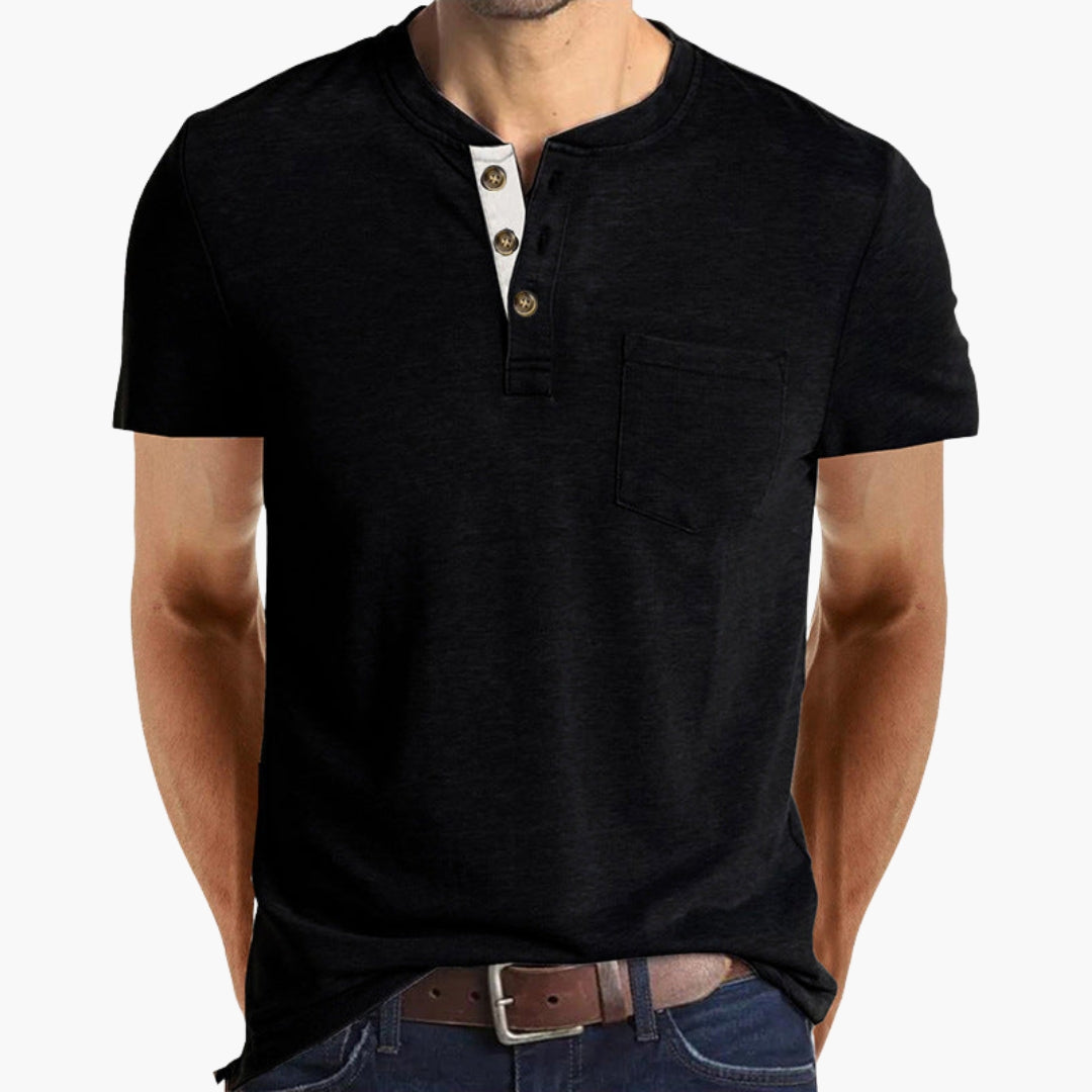 T shirt homme col Henley avec poche poitrine