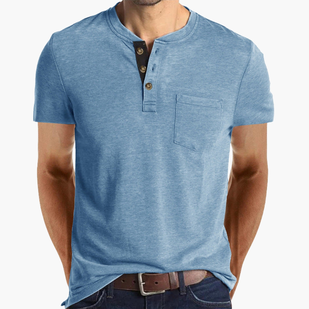 T shirt homme col Henley avec poche poitrine