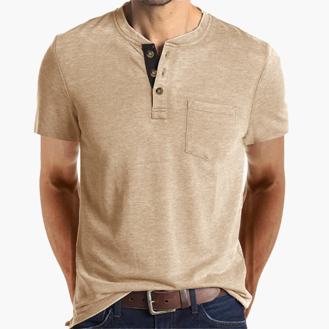 T shirt homme col Henley avec poche poitrine