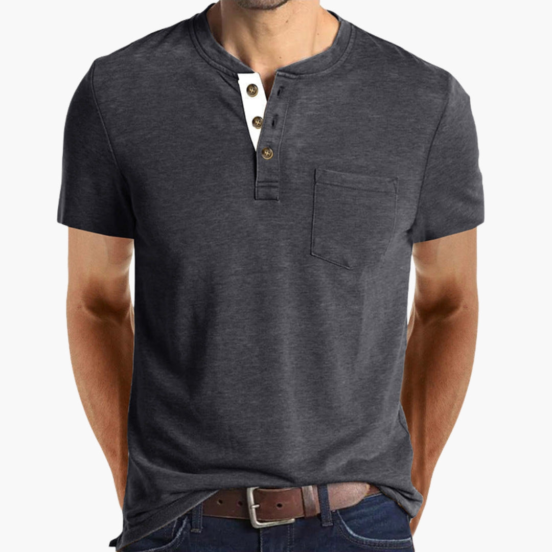 T shirt homme col Henley avec poche poitrine