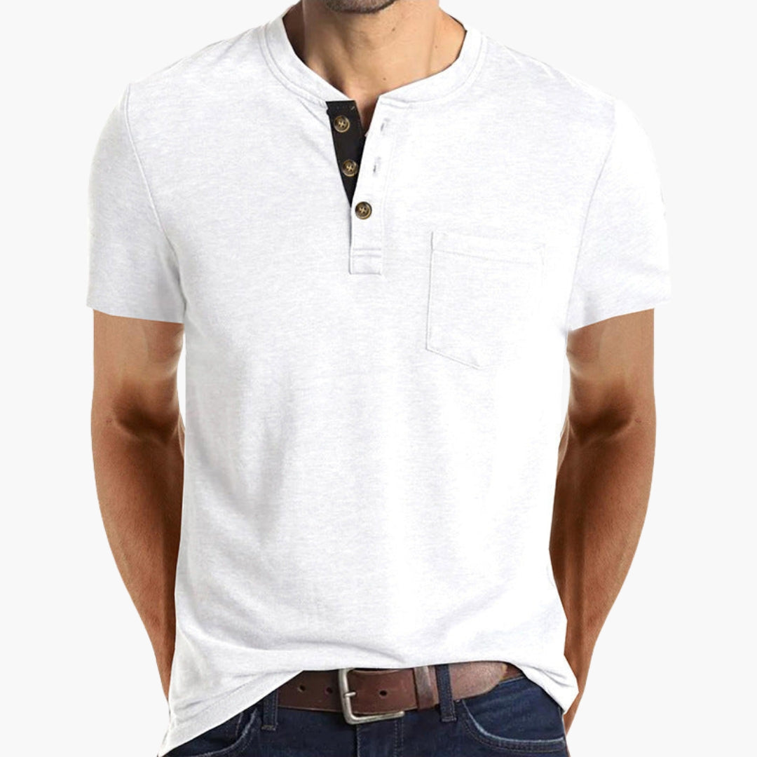 T shirt homme col Henley avec poche poitrine