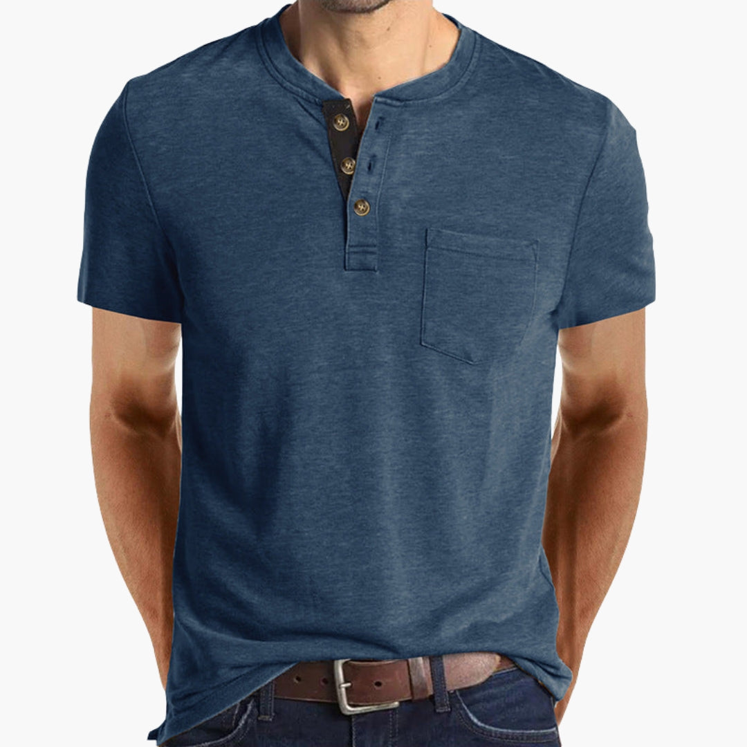 T shirt homme col Henley avec poche poitrine