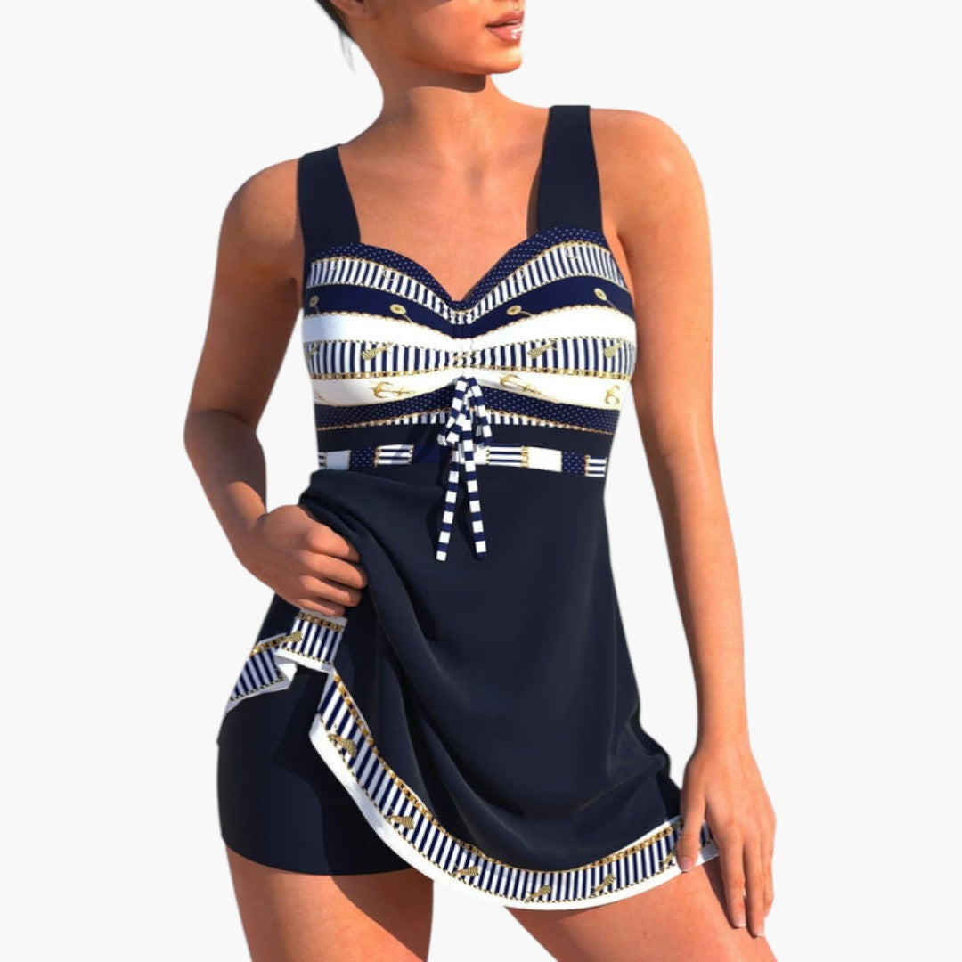 Tankini patchwork donna con top aderente e slip basso