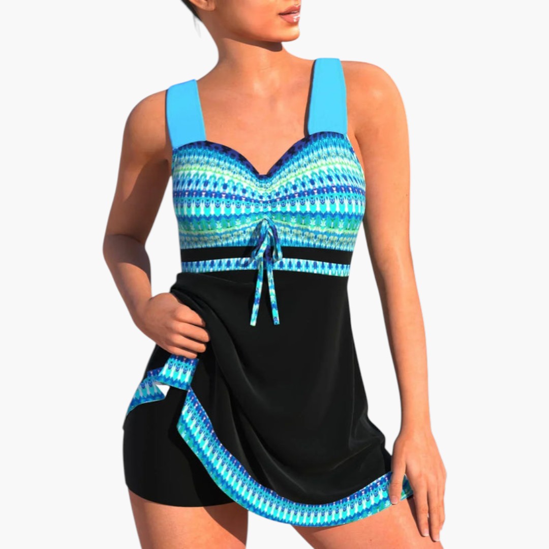 Tankini patchwork donna con top aderente e slip basso
