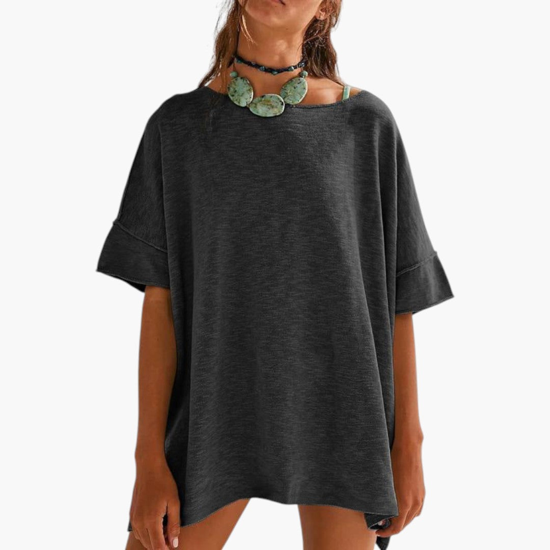 T shirt Femme a Manches Retroussées et Col Rond