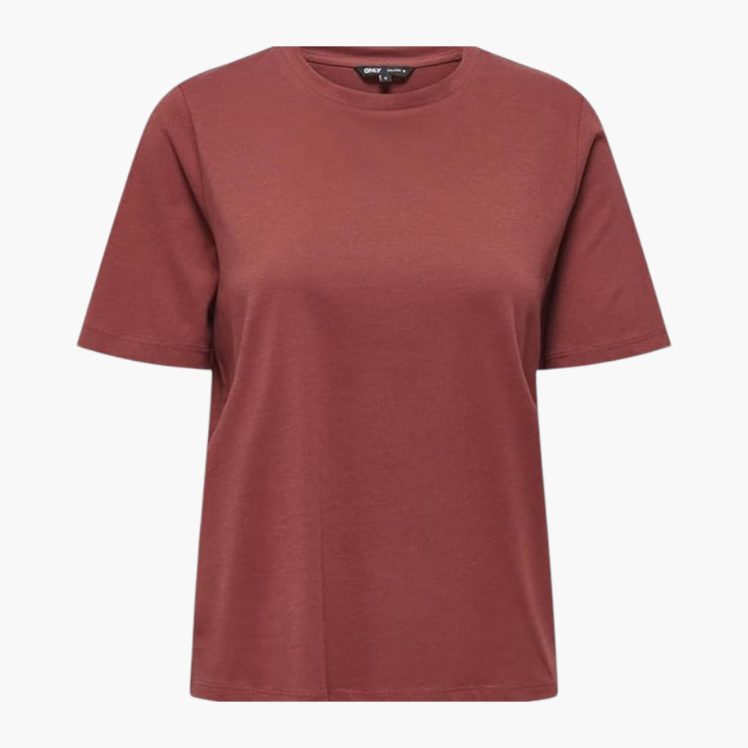 T-shirt Mulher com Decote Redondo e Mangas Curtas