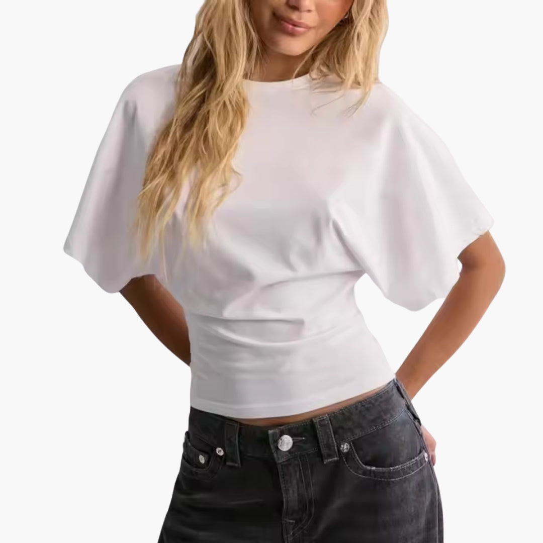 Maglietta donna con scollo rotondo e maniche larghe