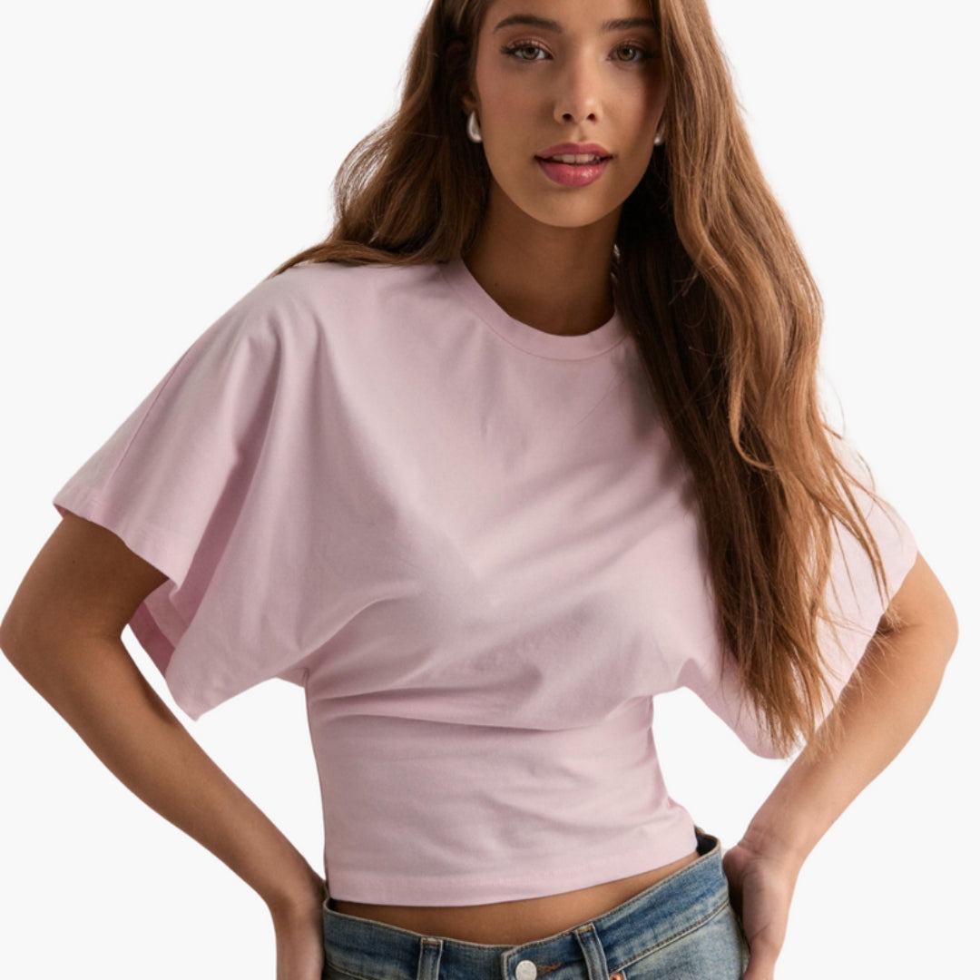 Maglietta donna con scollo rotondo e maniche larghe