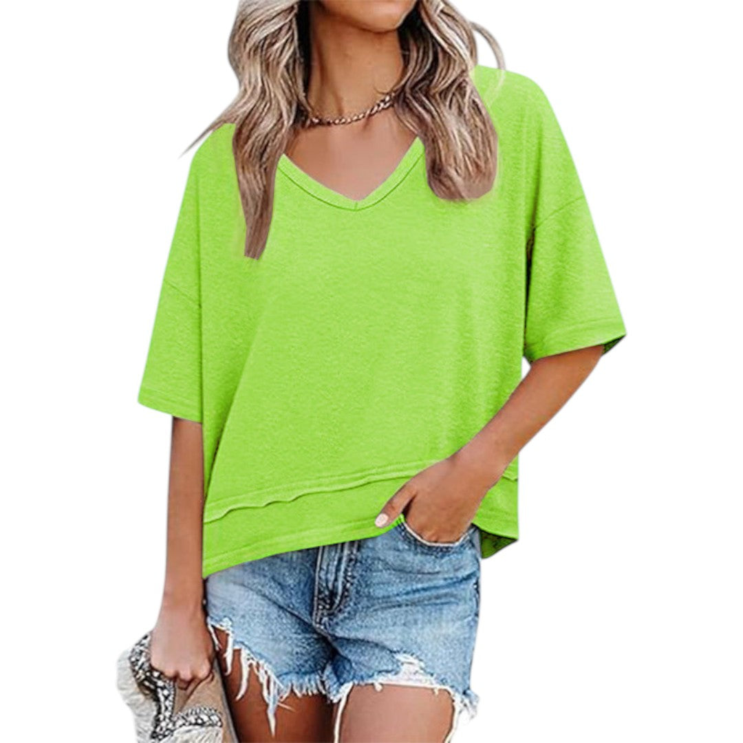 T shirt Femme a Col en V et Manches Courtes
