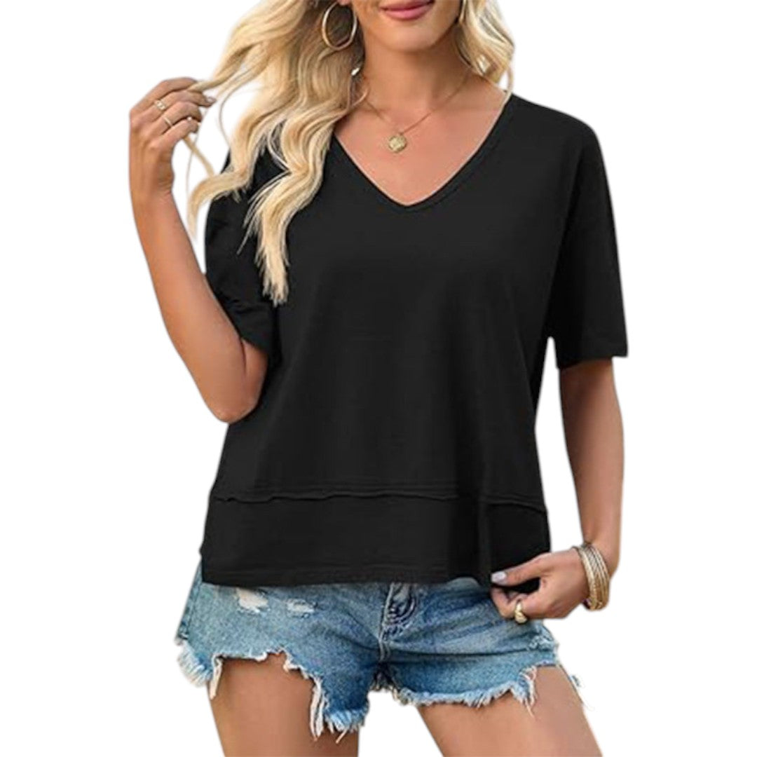 T shirt Femme a Col en V et Manches Courtes