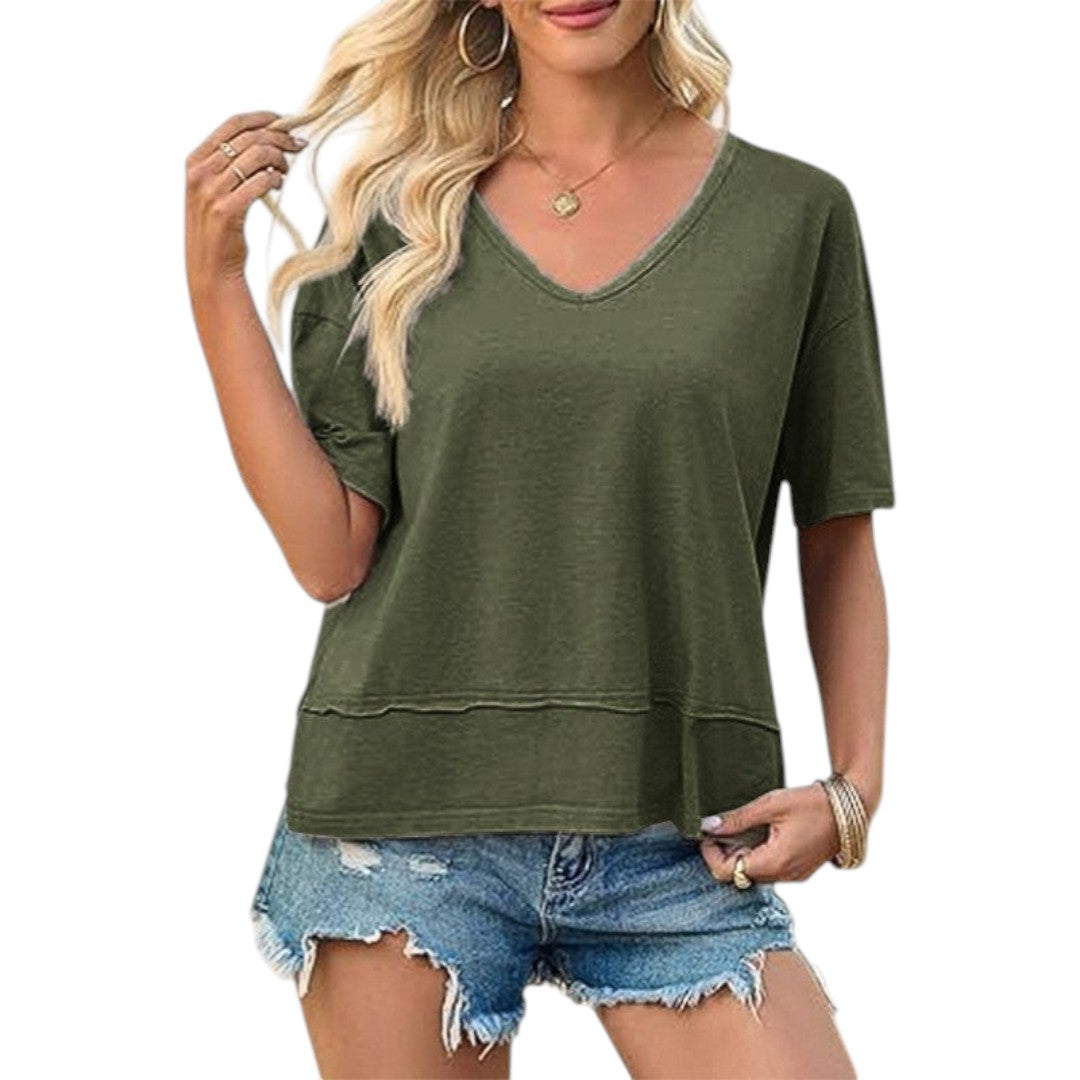 T shirt Femme a Col en V et Manches Courtes
