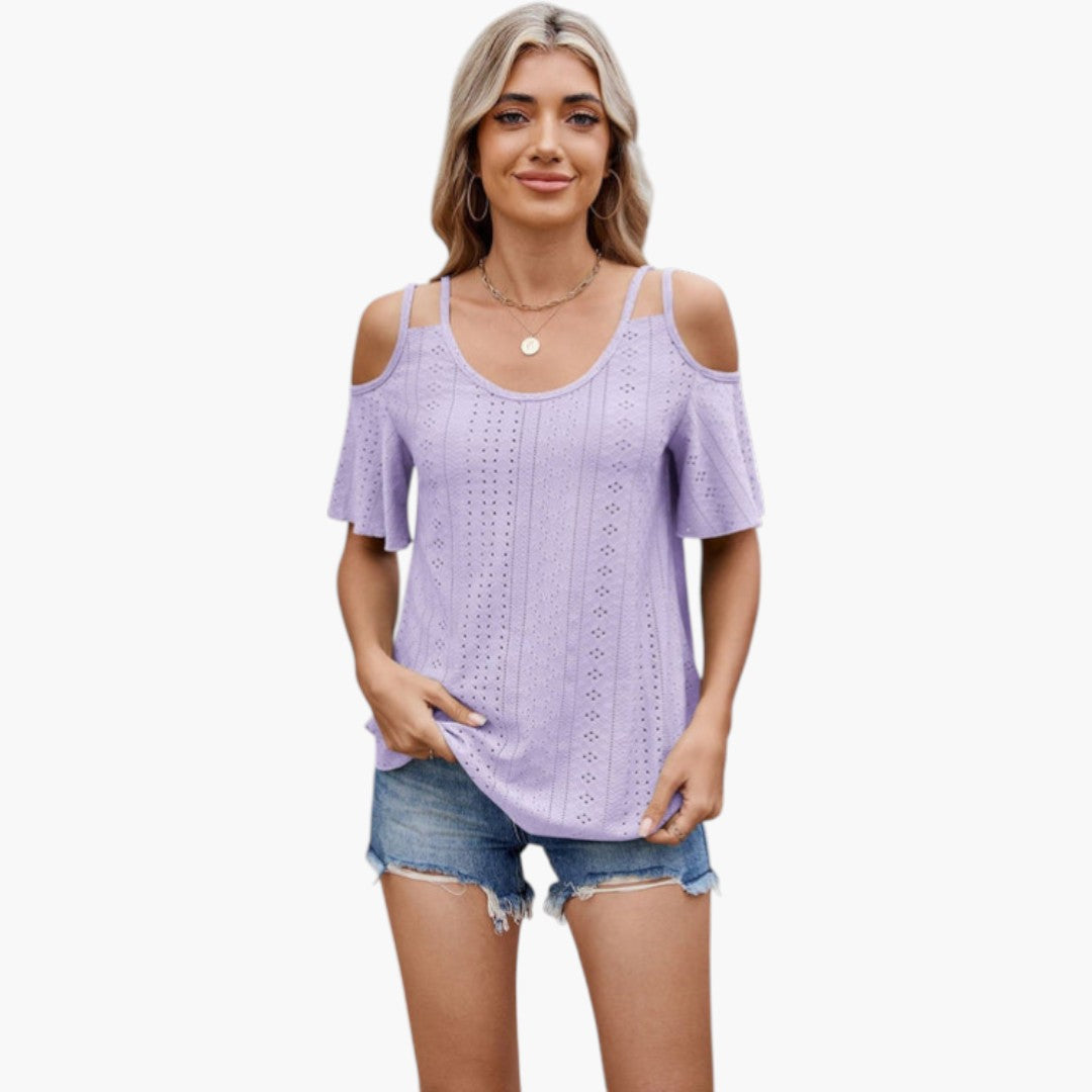 Maglietta donna con spalle scoperte e superficie traforata