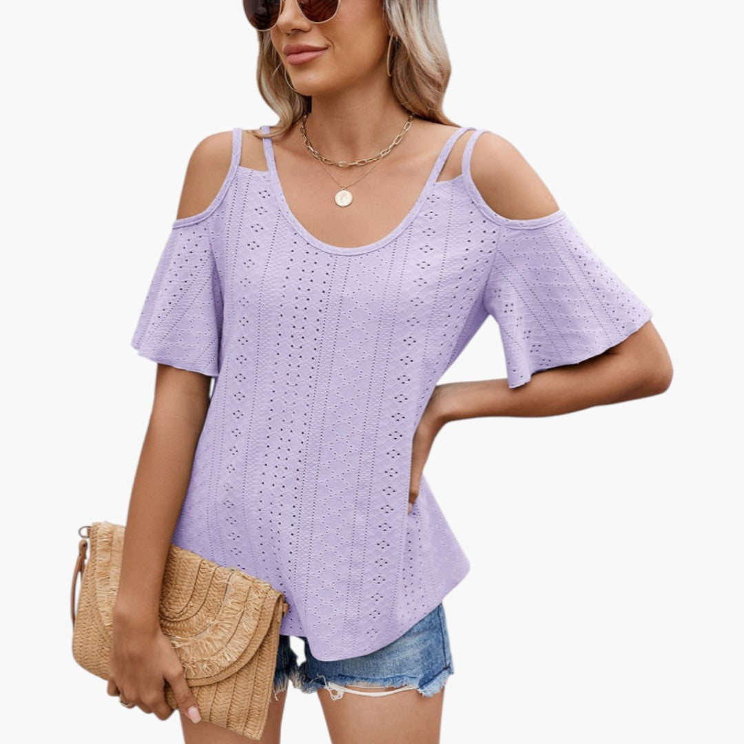 Maglietta donna con spalle scoperte e superficie traforata