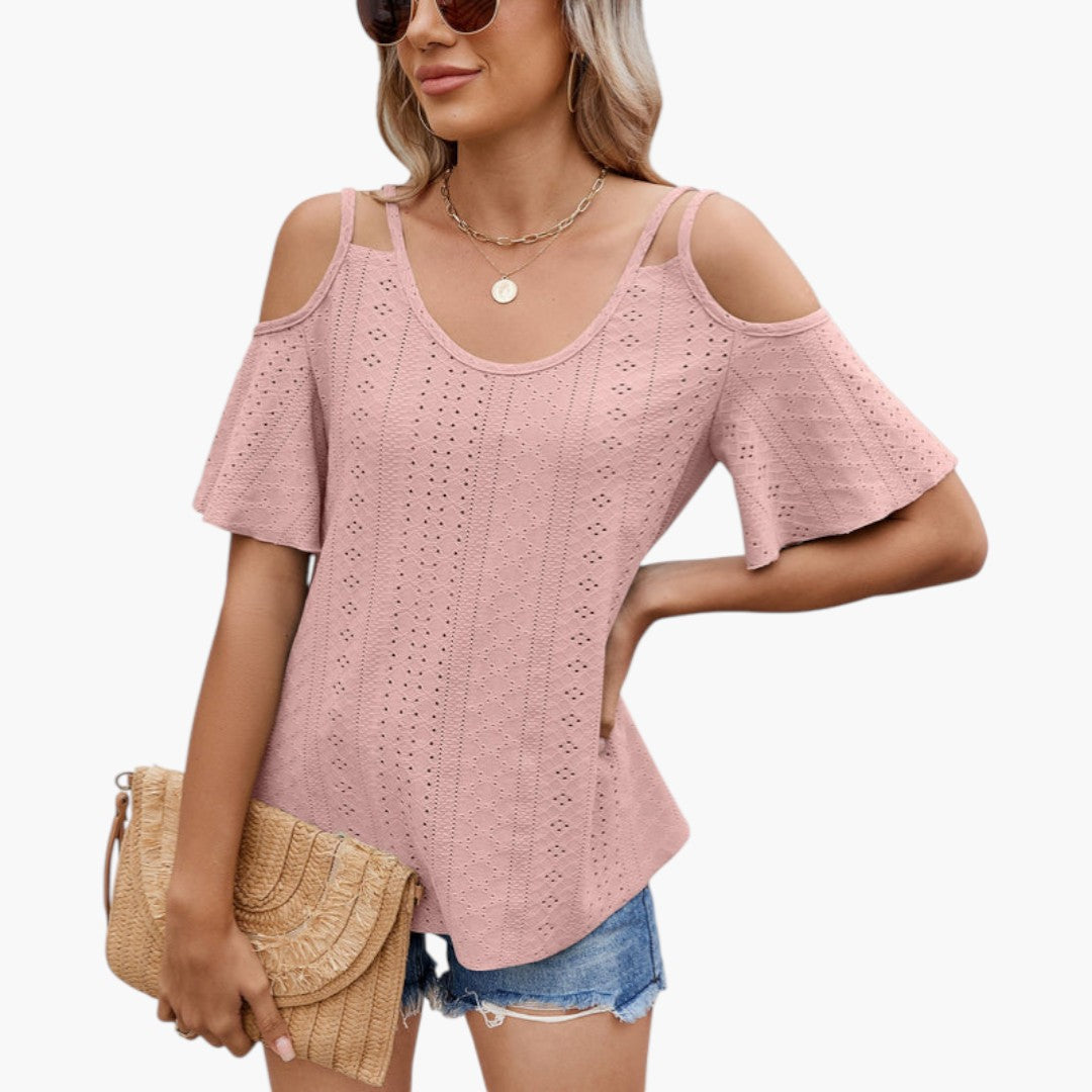 Maglietta donna con spalle scoperte e superficie traforata