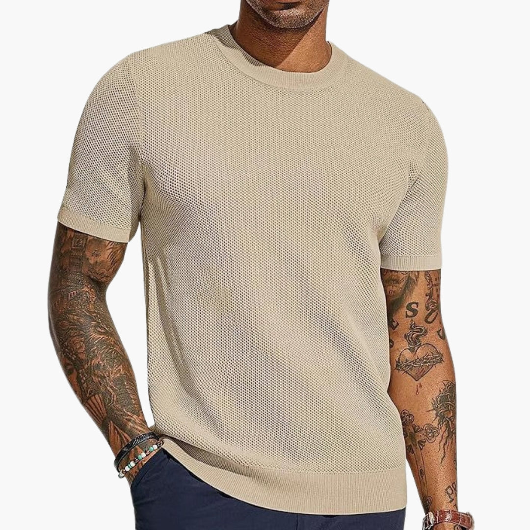 T shirt Homme avec Col Rond et Surface Perforée
