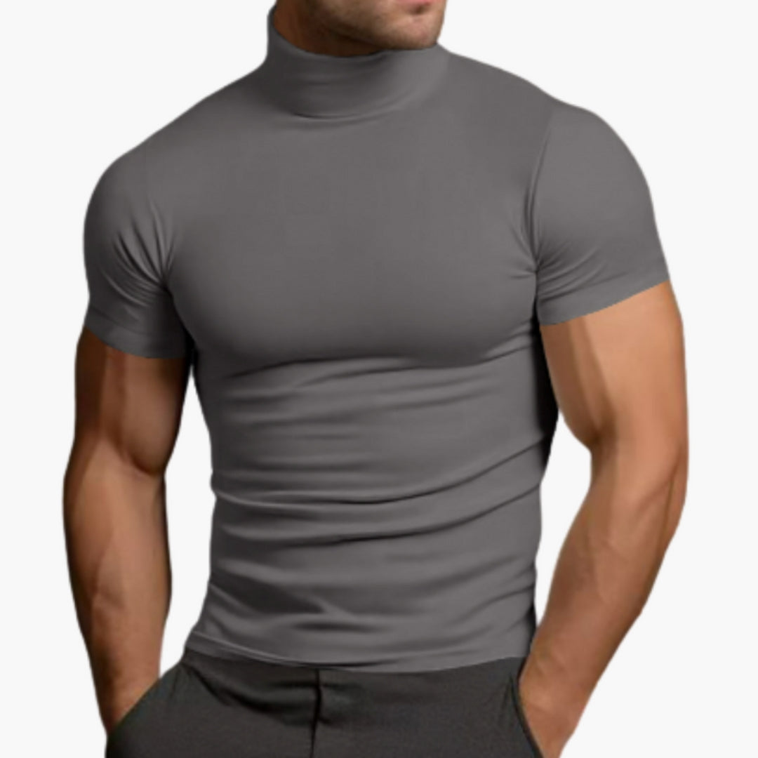 T shirt Homme avec Col Roulé et Manches Courtes