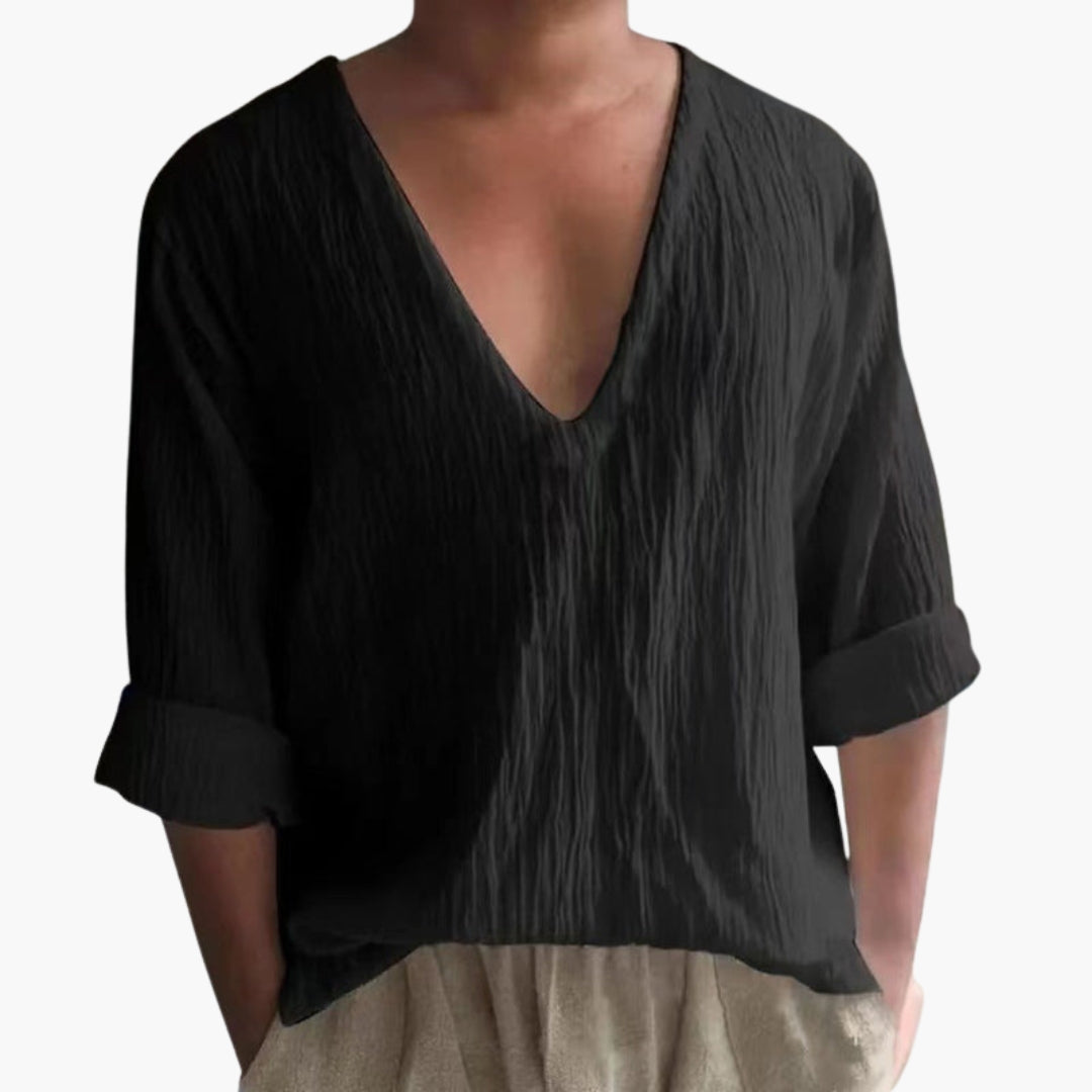 T shirt Homme avec Col en V et Surface Texturée