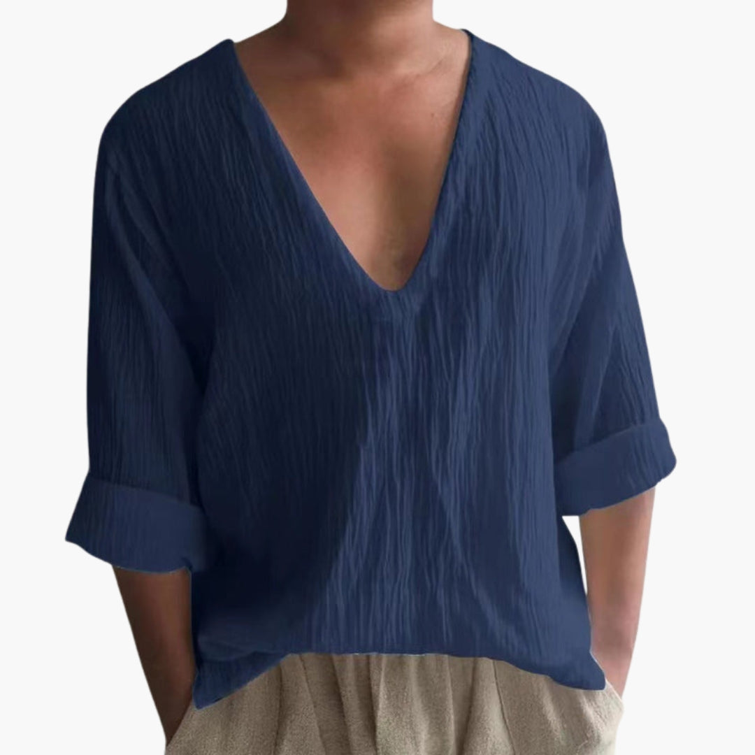 T shirt Homme avec Col en V et Surface Texturée